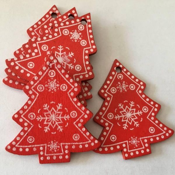 christmas decorations 10pcs/set red white wooden snowflakes pendants ornaments party kids gift for xmas tree