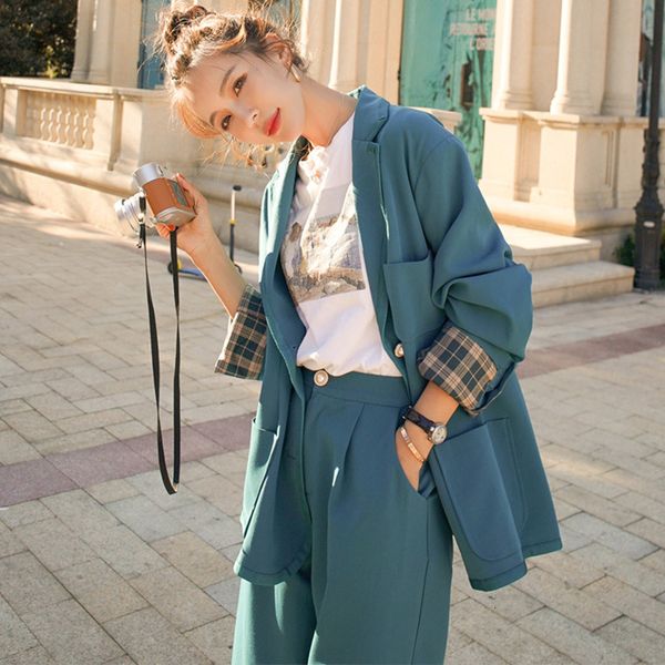 2021 new peacock blue solid loose pant suits peice women elegant office lady blazer coat single breasted straight pants trouser dc9i, White;black
2021 new peacock blue solid loose pant suits peice women elegant office lady blazer coat single breasted straight pants trouser dc9i, White;black