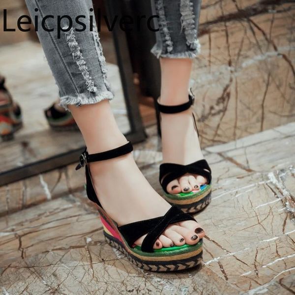 sandals women's summer the fashion fish mouth open toe buckle color matching high heel wedge shoes plus size 32-43, Black
sandals women's summer the fashion fish mouth open toe buckle color matching high heel wedge shoes plus size 32-43, Black