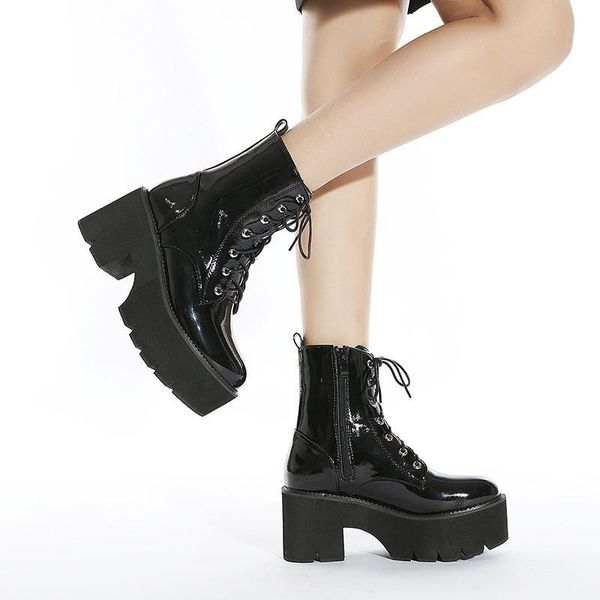 dress shoes women's boots with thick heel and bottom in autumn winter 2021, Black
