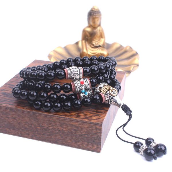 108 black onyx mala tibetan buddhism metal beads long necklace women yoga meditation rosary jewelry, Silver
108 black onyx mala tibetan buddhism metal beads long necklace women yoga meditation rosary jewelry, Silver