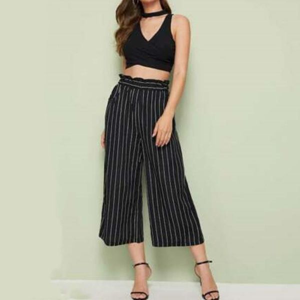 women's pants & capris women high elastic waist striped wide leg female street straight loose casual daily work ol, Black;white
women's pants & capris women high elastic waist striped wide leg female street straight loose casual daily work ol, Black;white
