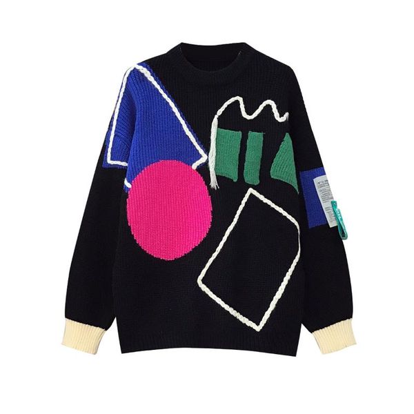women's sweaters kpop ins women autumn winter oversize knit pullover fashion chic splicing o-neck geometry patchwork knitwear mujer loo, White;black
women's sweaters kpop ins women autumn winter oversize knit pullover fashion chic splicing o-neck geometry patchwork knitwear mujer loo, White;black