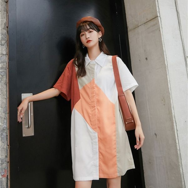 2021 new summer color block long shirt women knee length korean style loose casual short sleeve button up 4y1p, Black;gray
2021 new summer color block long shirt women knee length korean style loose casual short sleeve button up 4y1p, Black;gray