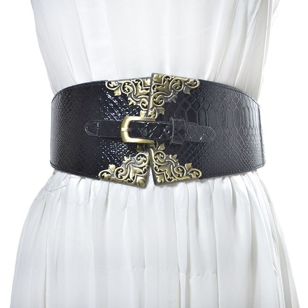 women's pair button ultra wide waist cover women's personality versatile crocodile decorative wide belt, Black;brown
women's pair button ultra wide waist cover women's personality versatile crocodile decorative wide belt, Black;brown