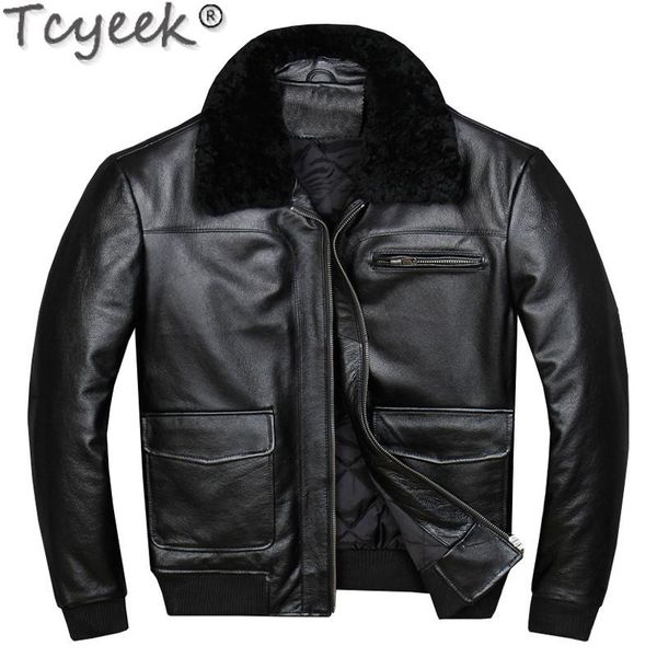 men's leather & faux tcyeek genuine jacket men autumn winter sheepskin coat pilot bomber wool collar short real 818 pph1038, Black
men's leather & faux tcyeek genuine jacket men autumn winter sheepskin coat pilot bomber wool collar short real 818 pph1038, Black