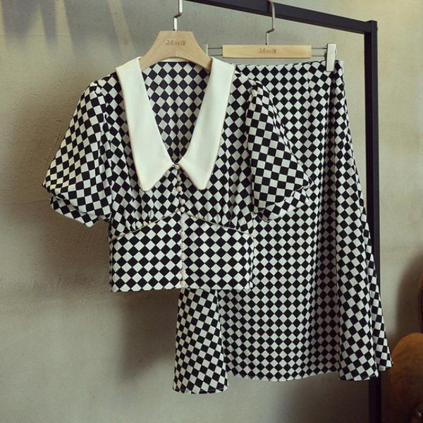 two piece dress plus size female office suits with skirt plaid and blouse korean style 2 set luxurious ensemble femme survetement, White
two piece dress plus size female office suits with skirt plaid and blouse korean style 2 set luxurious ensemble femme survetement, White