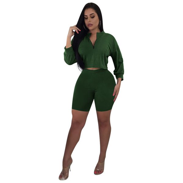 summer two pieces set of women's street fashion solid green army zip up shirt tight shorts casual leisure clothes teg4, Gray
summer two pieces set of women's street fashion solid green army zip up shirt tight shorts casual leisure clothes teg4, Gray