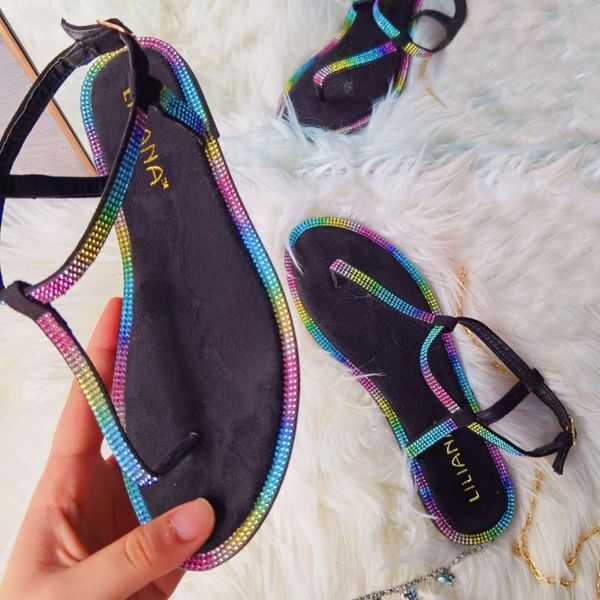 large size 35-43 2021 new summer women's flats flat heels brand shoes for woman beach bikini colorful crystal lady sandals, Black
large size 35-43 2021 new summer women's flats flat heels brand shoes for woman beach bikini colorful crystal lady sandals, Black