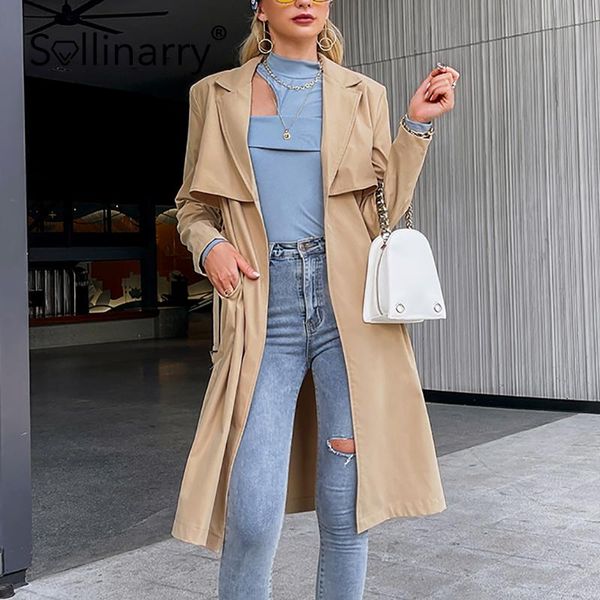 women's trench coats sollinarry high street autumn office ladies solid khaki shirt collar women long full regular sleeves female, Tan;black
women's trench coats sollinarry high street autumn office ladies solid khaki shirt collar women long full regular sleeves female, Tan;black