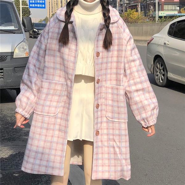women's wool & blends 2021 autumn woolen coat women kawaii japanese doll collar jacket soft girl cute pink plaid long student lambswool, Black
women's wool & blends 2021 autumn woolen coat women kawaii japanese doll collar jacket soft girl cute pink plaid long student lambswool, Black