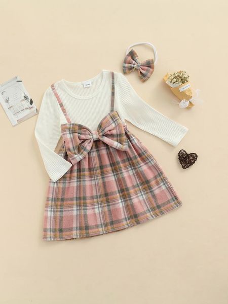 clothing sets kids dress plaid round neck long sleeve fake two pieces with headband for spring fall 9 months-3 years, White
clothing sets kids dress plaid round neck long sleeve fake two pieces with headband for spring fall 9 months-3 years, White