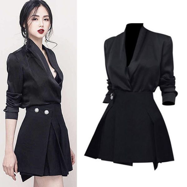 women's suits & blazers spring 2021 runway style women v neck blouses graceful ol clothing set and pleated party skirt ns359, White;black
women's suits & blazers spring 2021 runway style women v neck blouses graceful ol clothing set and pleated party skirt ns359, White;black
