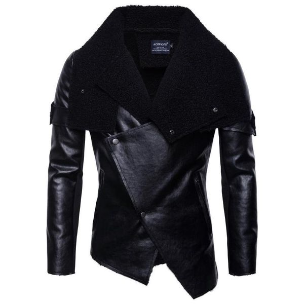 men's leather & faux men 's motorcycle winter european and american youth irregular with personality lapel long sleeve jacket, Black
men's leather & faux men 's motorcycle winter european and american youth irregular with personality lapel long sleeve jacket, Black