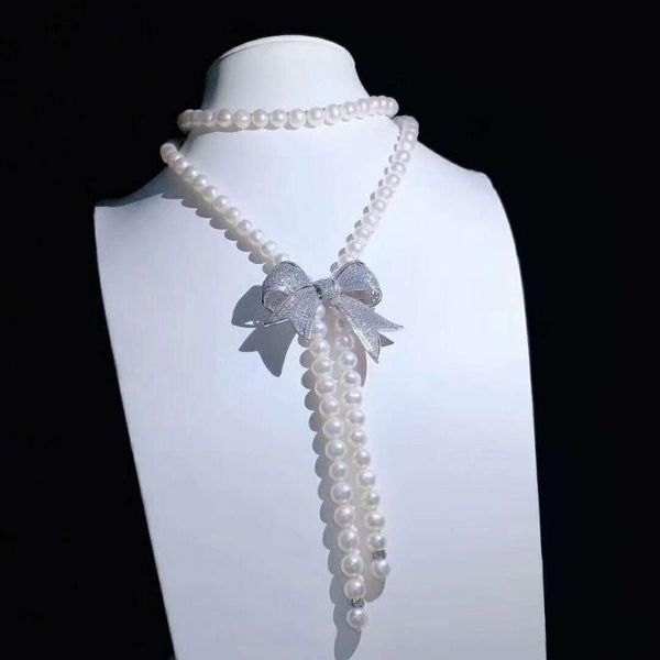 chains women's fashion jewelry micro inlaid zircon bow accessories 8-9mm freshwater pearl pendant necklace 95cm, Silver
chains women's fashion jewelry micro inlaid zircon bow accessories 8-9mm freshwater pearl pendant necklace 95cm, Silver