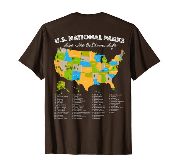 National Park Map T shirt All 59 National Parks inside US, Mainly pictures