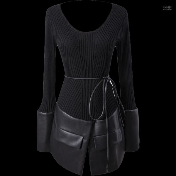 winter women round neck loose soft minimalist long sleeve pullover patchwork pu leather lace up knitting women's sweaters, White;black
winter women round neck loose soft minimalist long sleeve pullover patchwork pu leather lace up knitting women's sweaters, White;black