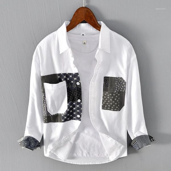 men's casual shirts 2021 autumn winter men patchwork shirt long sleeve pure cotton retro thin coat gb-1263, White;black
men's casual shirts 2021 autumn winter men patchwork shirt long sleeve pure cotton retro thin coat gb-1263, White;black