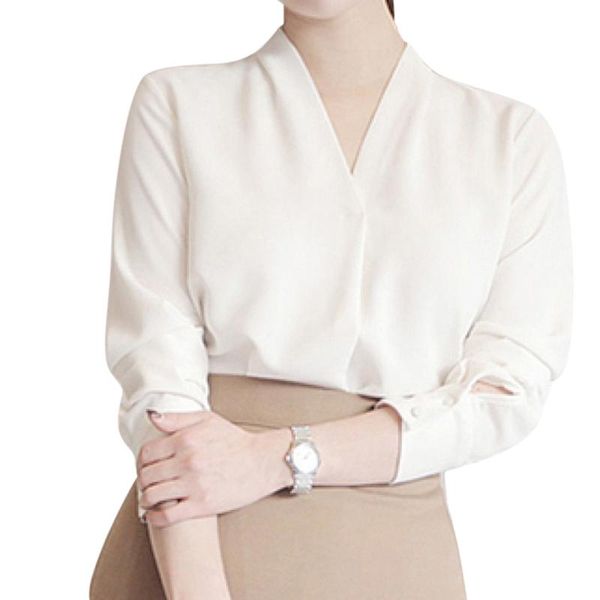 women's blouses & shirts ly women long sleeve solid color chiffon shirt office lady casual v-neck blouse vk-ing, White
women's blouses & shirts ly women long sleeve solid color chiffon shirt office lady casual v-neck blouse vk-ing, White
