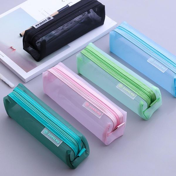 pencil cases school mesh cute solid color transparent box student pen bag supplies stationery
pencil cases school mesh cute solid color transparent box student pen bag supplies stationery