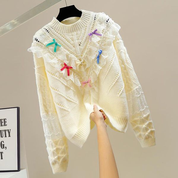 women's sweaters fashion bow lace patchwork knitting coat handmade crocheted loose outer wear knitted sweater women winter mujer, White;black
women's sweaters fashion bow lace patchwork knitting coat handmade crocheted loose outer wear knitted sweater women winter mujer, White;black
