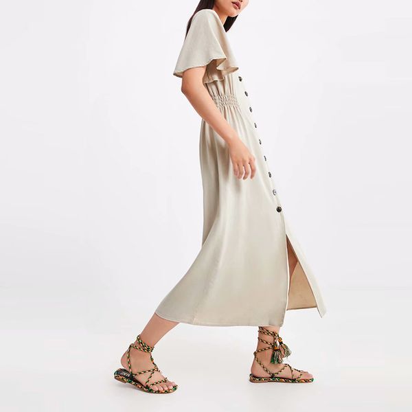 Women Butterfly Sleeve Silk Cotton Denim Dress Vintage Single Breasted Female Midi Dress Casual Lady Loose Split Dress, Black;gray
Women Butterfly Sleeve Silk Cotton Denim Dress Vintage Single Breasted Female Midi Dress Casual Lady Loose Split Dress, Black;gray