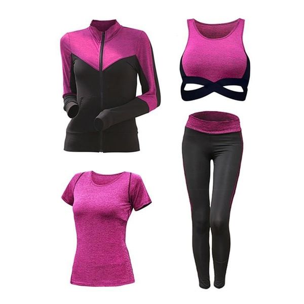 yoga outfits women's sportwear solid sport suit breathable gym set female bra t-shirt shorts pants workout fitness clothes tracksuit, White;red