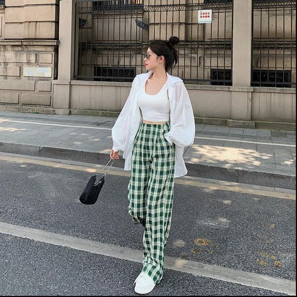 summer women wide leg plaid pants fashion loose elastics high elastic joggers vintage long trousers female, Black;white
summer women wide leg plaid pants fashion loose elastics high elastic joggers vintage long trousers female, Black;white