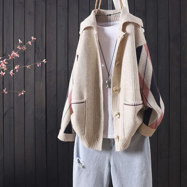 women's knits & tees 2021 spring and autumn products loose lapel button knit cardigan diamond plaid fashion casual sweater jacket, White
women's knits & tees 2021 spring and autumn products loose lapel button knit cardigan diamond plaid fashion casual sweater jacket, White