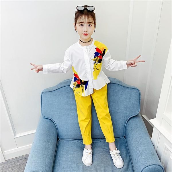 girls spring autumn white t shirt clothes yellow pants boutique sports two piece outfits ropa de nias 
girls spring autumn white t shirt clothes yellow pants boutique sports two piece outfits ropa de nias