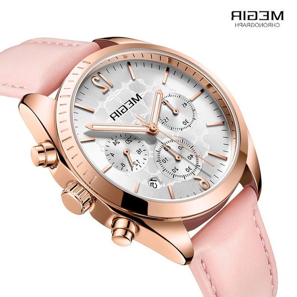 megir women's leather quartz watches chronograph clock 24 hours waterproof wristwatch for lady girl relogios femininos 2115 pink, Slivery;brown
megir women's leather quartz watches chronograph clock 24 hours waterproof wristwatch for lady girl relogios femininos 2115 pink, Slivery;brown