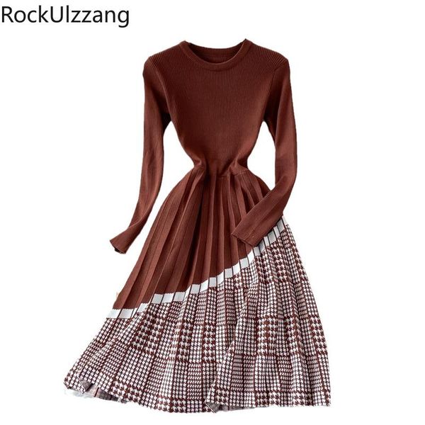 casual dresses fall winter knitted long sleeve patchwork houndstooth plaid high waist elegant knit knee dress women fashion korean vintage s, Black;gray
casual dresses fall winter knitted long sleeve patchwork houndstooth plaid high waist elegant knit knee dress women fashion korean vintage s, Black;gray