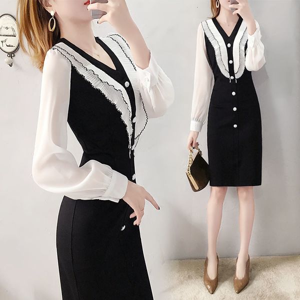 false two women's dresses shredded drooling ladies korean office lady in fashion dressed as a noche party r3ds, Black;gray
false two women's dresses shredded drooling ladies korean office lady in fashion dressed as a noche party r3ds, Black;gray