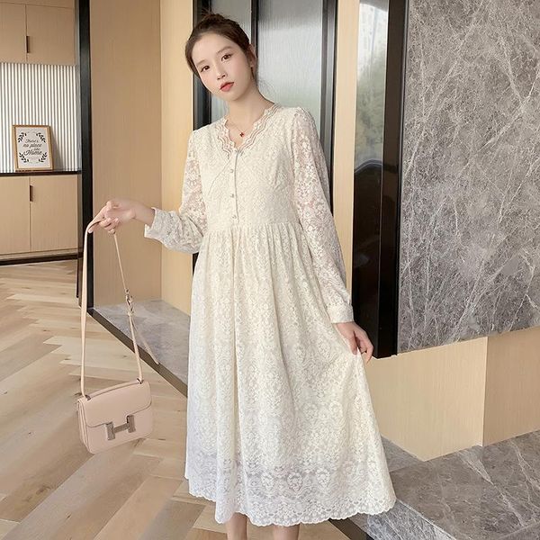 maternity dresses 2021 autumn dress v-neck long-sleeved lace loose plus size pregnancy clothes, White
maternity dresses 2021 autumn dress v-neck long-sleeved lace loose plus size pregnancy clothes, White