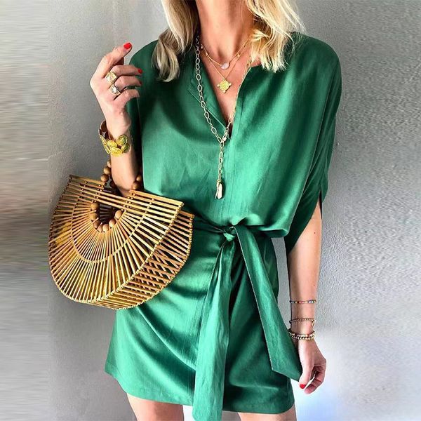 fashion v neck women party dress summer solid lace-up belted mini shirt dress casual half sleeve loose beach dress vestidoshigh quality, Black;gray
fashion v neck women party dress summer solid lace-up belted mini shirt dress casual half sleeve loose beach dress vestidoshigh quality, Black;gray