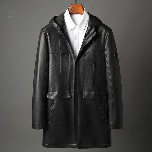 men's leather & faux mens genuine clothes long hooded trench coat goat skin deer pattern casual, Black
men's leather & faux mens genuine clothes long hooded trench coat goat skin deer pattern casual, Black