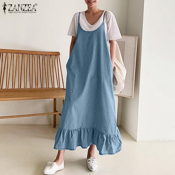 casual dresses fashion women denim blue sundress zanzea summer vintage ruffles overalls dress straps solid midi vestidos sarafans s-5xl, Black;gray
casual dresses fashion women denim blue sundress zanzea summer vintage ruffles overalls dress straps solid midi vestidos sarafans s-5xl, Black;gray