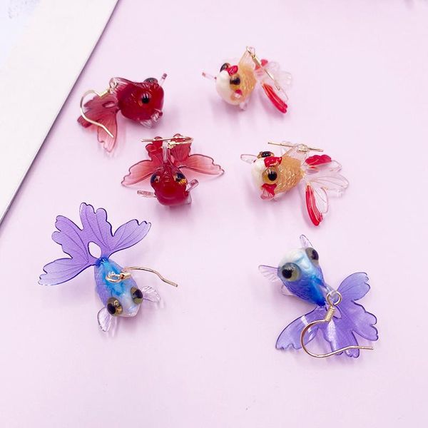 dangle & chandelier rainbow gradient resin goldfish drop earrings for women girl purple red clear arcylic fish statement jewelry, Silver