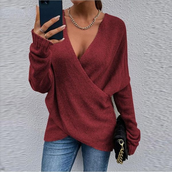 women's sweaters 2021 product solid color cross v-neck long-sleeved batwing basic knit top, White;black
women's sweaters 2021 product solid color cross v-neck long-sleeved batwing basic knit top, White;black