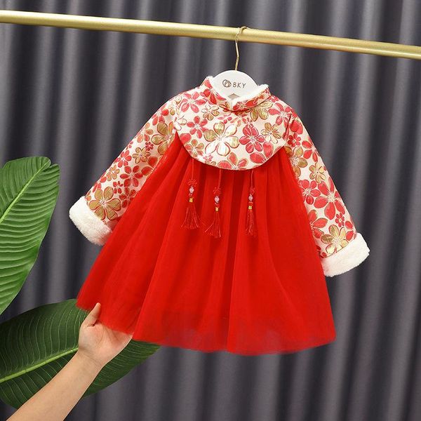 girls retro winter bronzing embroidered plus velvet dress festive stitching princess yarn dress, Red;yellow
girls retro winter bronzing embroidered plus velvet dress festive stitching princess yarn dress, Red;yellow