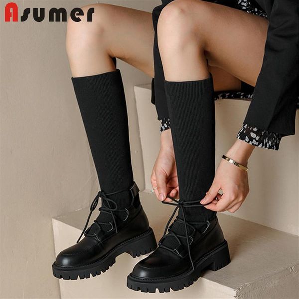 boots asumer 2022 est stretch sock women genuine leather thick bottom casual shoes lace up winter knee high, Black
boots asumer 2022 est stretch sock women genuine leather thick bottom casual shoes lace up winter knee high, Black