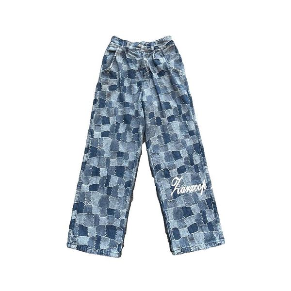 women's jeans spring and summer salt lattice letter printing harajuku ins trend design sense straight wide-leg men's trousers, Blue
women's jeans spring and summer salt lattice letter printing harajuku ins trend design sense straight wide-leg men's trousers, Blue