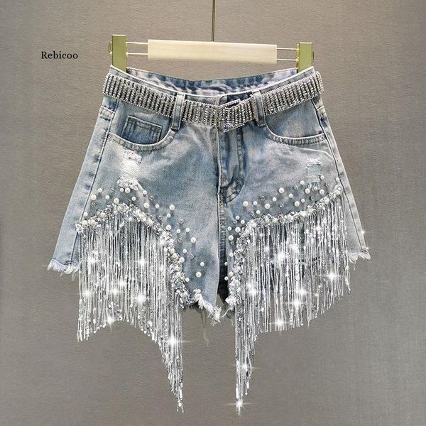 women's jeans women spring summer elegant shorts lady shiny tassels beading high waist wide leg denim female casual solid, Blue
women's jeans women spring summer elegant shorts lady shiny tassels beading high waist wide leg denim female casual solid, Blue