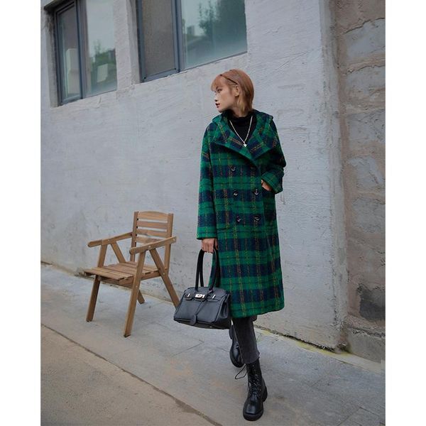 women's wool & blends 2021 autumn and winter hooded plaid coat women's mid-length loose retro woolen, Black
women's wool & blends 2021 autumn and winter hooded plaid coat women's mid-length loose retro woolen, Black