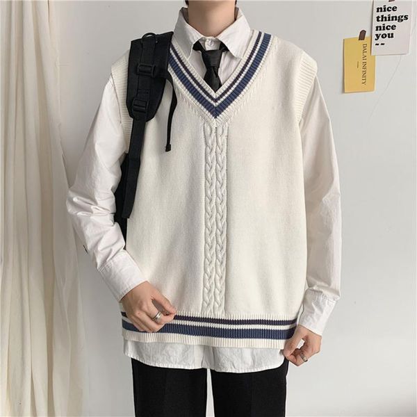 men's vests 2021 sweater loose v-neck vest sweaters autumn and winter knitted college wind stripe splicing ins casual style, Black;white
men's vests 2021 sweater loose v-neck vest sweaters autumn and winter knitted college wind stripe splicing ins casual style, Black;white