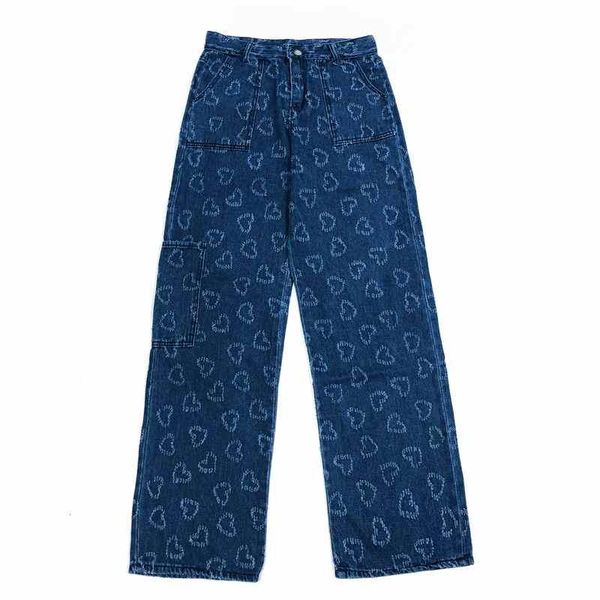 women's jeans harajuku style autumn and winter retro washed love printing straight leg pants multi-pocket mopping drape denim trousers, Blue
women's jeans harajuku style autumn and winter retro washed love printing straight leg pants multi-pocket mopping drape denim trousers, Blue