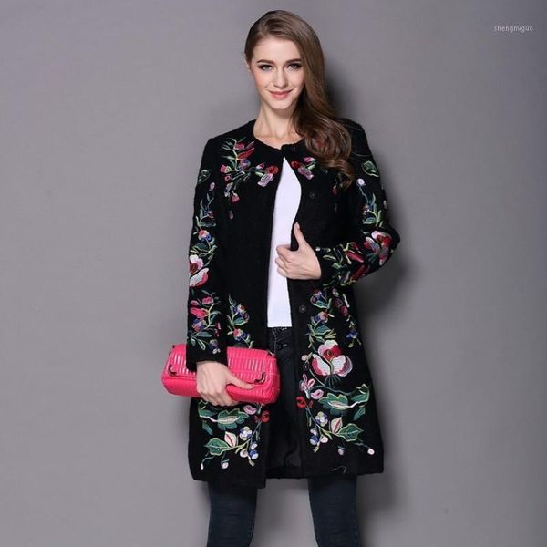 women's wool & blends winter women ethnic flower embroidery long trench coat ladies slim fit woolen outwear jackets abrigo mujer overco, Black
women's wool & blends winter women ethnic flower embroidery long trench coat ladies slim fit woolen outwear jackets abrigo mujer overco, Black