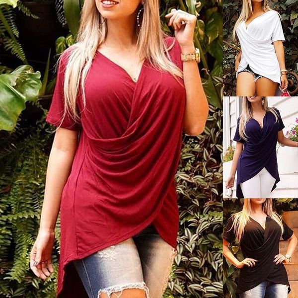 fashion women's effects colour v-neck short mouw irregular drape causal t-shirt for women clothing, White
fashion women's effects colour v-neck short mouw irregular drape causal t-shirt for women clothing, White
