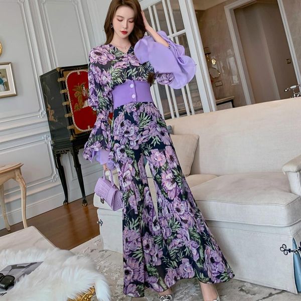 women's two piece pants autumn sets of elegant woman long sleeve corset and high waist 2 set female print flower women, White
women's two piece pants autumn sets of elegant woman long sleeve corset and high waist 2 set female print flower women, White