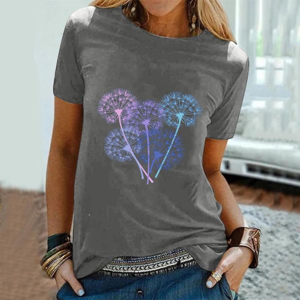 women's t-shirt color dandelion print t-shirts fashion hundred oversized o-neck casual short sleeve ropa mujer, White
women's t-shirt color dandelion print t-shirts fashion hundred oversized o-neck casual short sleeve ropa mujer, White